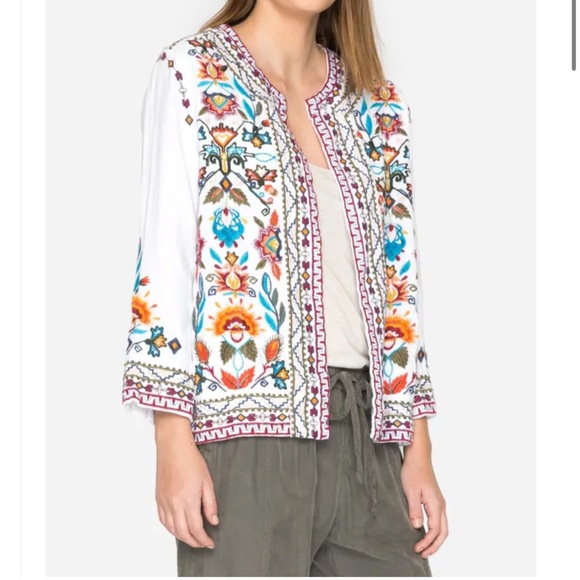 Johnny Was | Izamal Crop Jacket Embroidered 100% Linen w/ Pockets - Picture 14 of 15